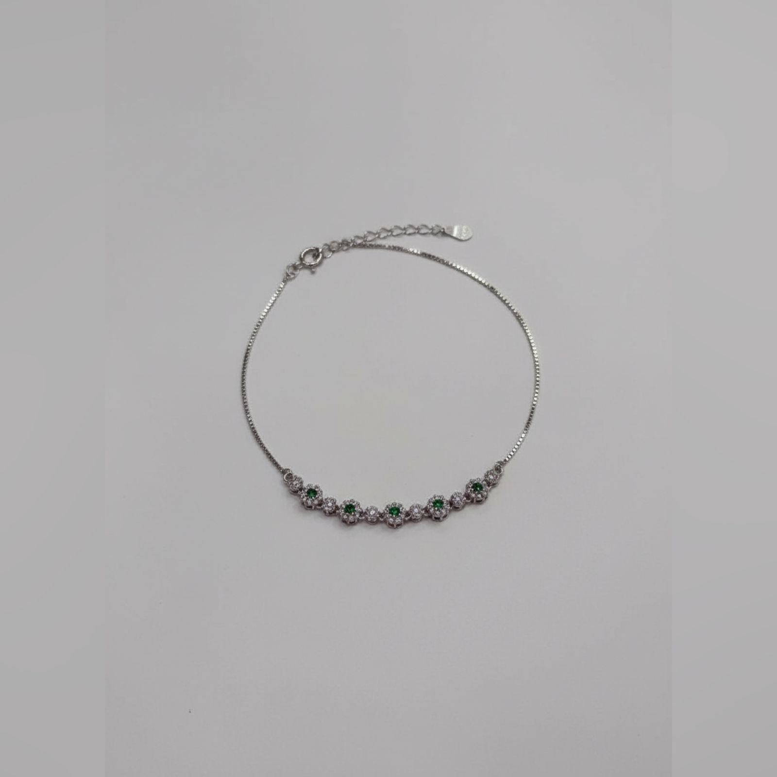 925 Green Stone-Stud Flower Bracelet